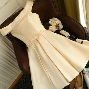 #1443 Off-the-shoulder Box Pleat Mini Dress with Band and Bow