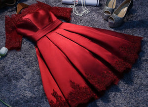 #1166 Off Shoulder Floral Embroidered Satin Skater Mini Dress with ¾ Sleeves