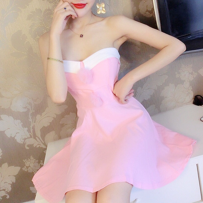 #1500 Tube Pleat Mini Dress with Balls