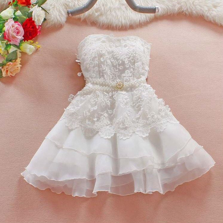 #572 Tube Floral Lace in Layers Super Mini Dress with Beads Belt