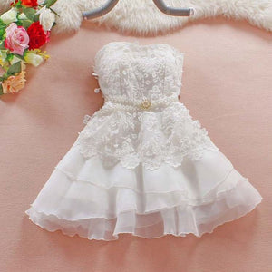 #572 Tube Floral Lace in Layers Super Mini Dress with Beads Belt