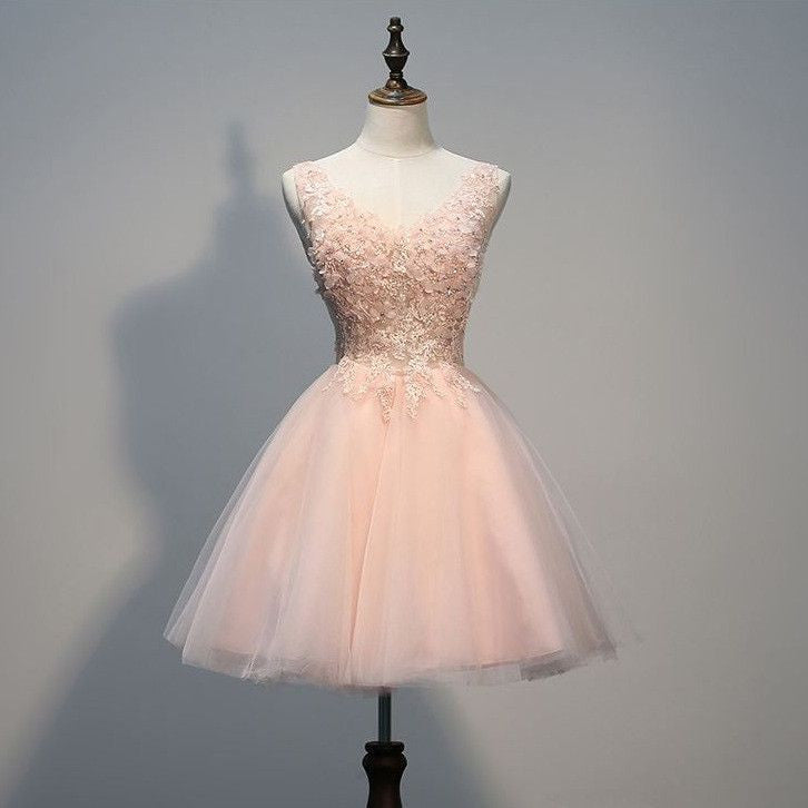 #1177 V Neck Floral Embellish Organza with Beads Mini Dress