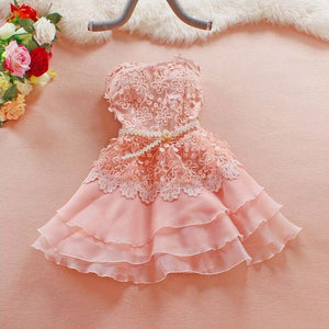 #572 Tube Floral Lace in Layers Super Mini Dress with Beads Belt
