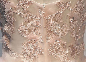 #1177 V Neck Floral Embellish Organza with Beads Mini Dress