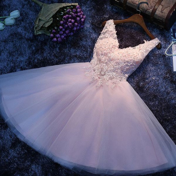 #1177 V Neck Floral Embellish Organza with Beads Mini Dress