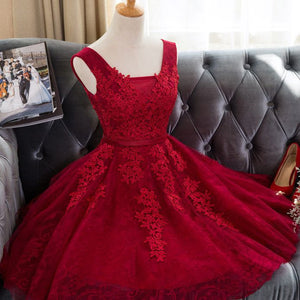 #1227 Square Neck Floral Embroidered Lace Skater Mini Dress with Band