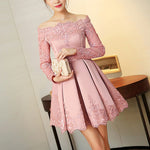 #1194 Embroidered Bardot Skater Mini Dress with Long Sleeves
