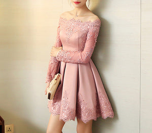#1194 Embroidered Bardot Skater Mini Dress with Long Sleeves