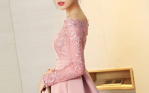 #1194 Embroidered Bardot Skater Mini Dress with Long Sleeves